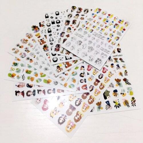 1PCS small flower leaf geometric abstract face nail sticker character nail art slider decoration accessory decal sticker