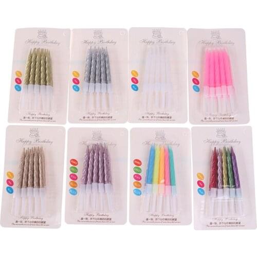 10pcs Thread Color Birthday Candles With Stand Cake Candle Event Party Supplies Wedding Party Decoration
