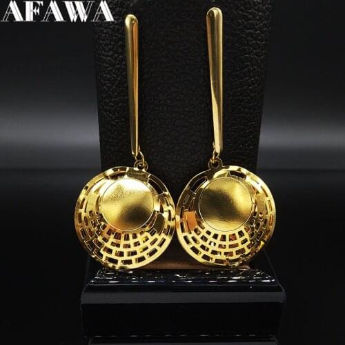 2021 Fashion Long Round Stainless Steel Stud Earrings Jewelry for Women Gold Color Hollow Earrings Jewelry pendientes E612655