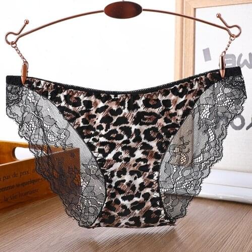 2021 Womens Underwear Sexy Lace Panties Fashion Leopard Hollow Out Briefs Low Waist Seamless Underpants Female Ice Lingerie