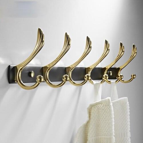 3/4/5/6/7/8 Hooks Bathroom Organizer Wall Mount Hook Rail Door Hanging Holder Towel Rack Gold Coat Hooks Toilet Storage Shelf