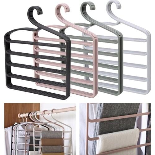 5 Layers Hanger Storage Rack MultiFunctional Pants Hangers Holders Trousers Clothes Hanger Space Saver Wardrobe Closet Organizer