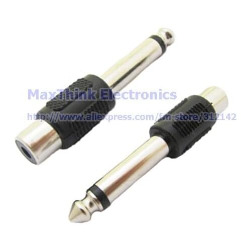 6.35mm 1/4 Mono Male Plug to RCA Jack Female Splitter Adapter Audio Connector ,25pcs , Free shipping