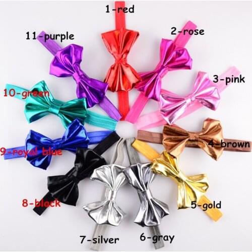 60 pcs/ lot , headband metallic bow with elastic , shiny headband bow for headband 11 colors