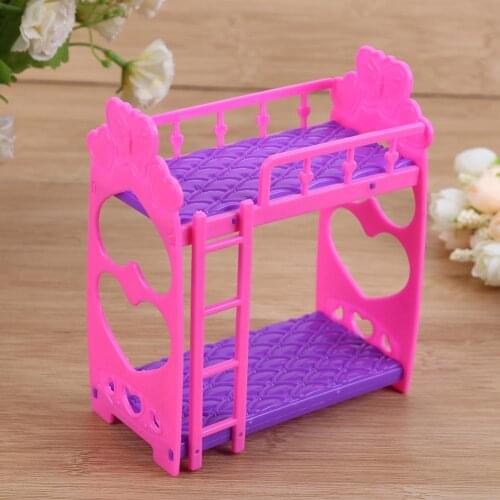 7pcs Cute Dolls House Furniture Plastic Bunk Bed Play House Toys Girl Gift Mini Doll house bed pretended toys for children