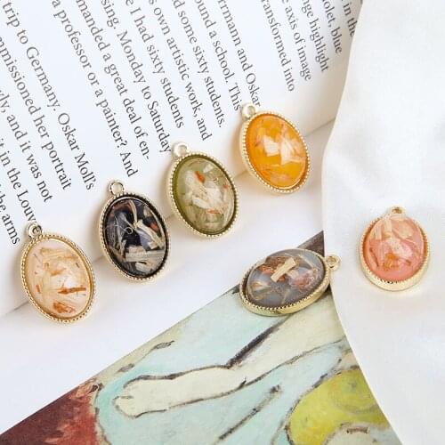 DIY Handmade Jewelry Accessories Retro Embedded Shell Alloy Base Oval Pendant Earrings Material