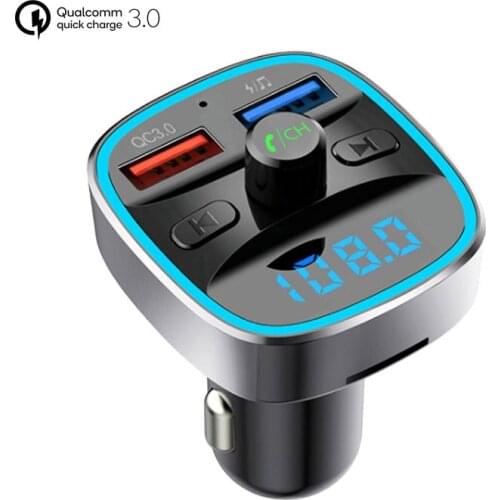 Quick Charge 3.0 Car Charger for Huawei P30 Pro Handsfree FM Transmitter Bluetooth Car MP3 Player Dual USB Fast Phone Charger