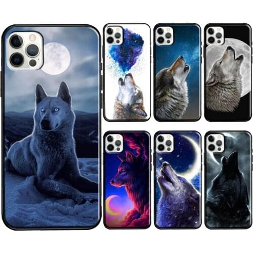 Moon Roaring Howling Wolf Phone Case For Apple iPhone 12 11 Pro Max mini SE 2020 X XR XS Max 7 8 Plus Cover Coque