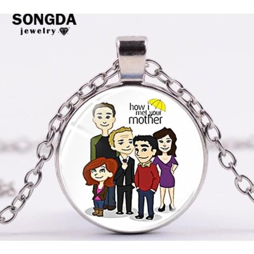 SONGDA How I Met Your Mother Long Necklace Yellow Umbrella Blue French Horn HIMYM Photo Glass Dome Necklace TV Series Collection