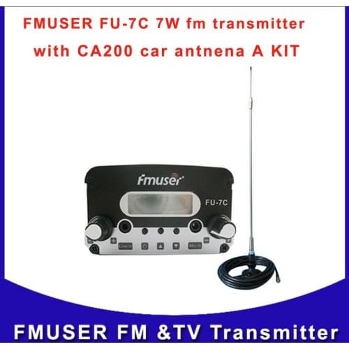 FMUSER Cantonmade FU-7C 7W black broadcast fm radio audio transmitter and CA200 car antenna A kit for car used