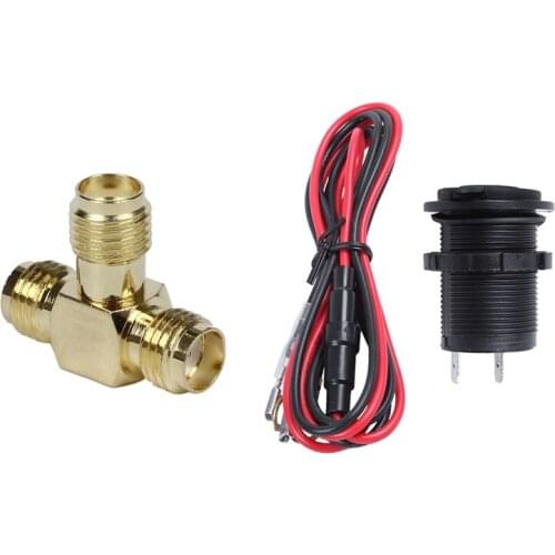 FULL-SMA Female To Two SMA Female Triple T RF Adapter & Outlet Socket Cigarette Lighter Incl. 60CM Cable Board Socket Motor