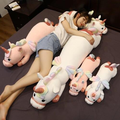 80/100cm Lovely Rainbow Angel Unicorn Plush Stuffed Toys for Children Soft Animal Horse Doll Sleeping Pillow Girl Baby Gift
