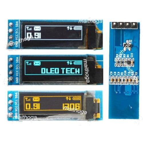 0.91 inch 4PIN White/Blue/Yellow OLED Screen with Adapter Board SSD1306 Drive IC 128*32 I2C Interface 3.3-5V