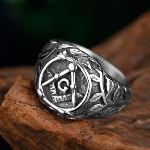 Stainless Steel Men Masonic Rings Flowers Freemasonry Punk Rock Hip Hop for Biker Male Boyfriend Jewelry Creativity Party Gift