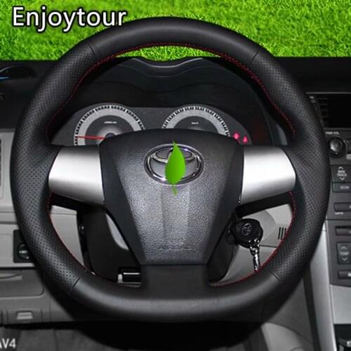 Leather Hand Sewing Car Steering Wheel Cover 38cm Accessories for Toyota WISH 2010 2011 2012 2013 2014 2015 2016 2017 2018 2019