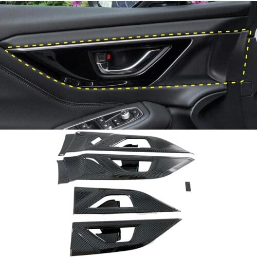 LHD! Car Accessories for Subaru Outback 2021 2022 Carbon Fiber Printed Interior Door Handle Bowls Cover Trim 5pcs