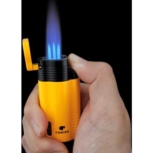 Metal Cigar Cigarette Tobacco Lighter 3 Torch Jet Flame Refillable With Punch Smoking Tool Accessories Portable Gift Box