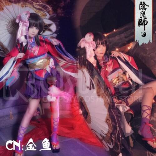 Minamoto Kagura Onmyoji Japanese Kawaii Red Kimono Cosplay Costume full set COSPLAYONSEN Costume