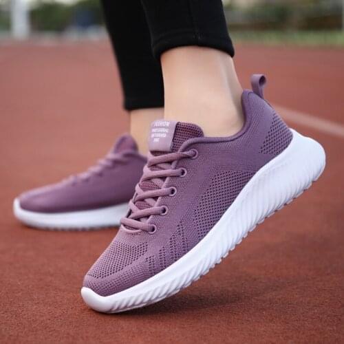 Trendy Purple Mesh Womens Casual Footwear White Sports Running Sneakers for Girl School Playground Shoes Lace Up Style Light