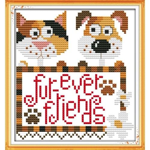 Forever friends cross stitch kit cartoon 11ct count canvas stitches embroidery DIY handmade needlework plus