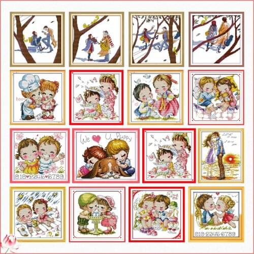 Joy Sunday Sweet lovers Series Cross Stitch Kit 14ct 11ct Printed Fabric Embroidery Kit DIY Handmade Needlework Home Deco Craft