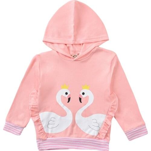 2021 New Flamingo Sweatshirt Baby Girls Kids Pink Hoodies Soft Cotton Ruffles Tops Childrens Clothes 1-6Y