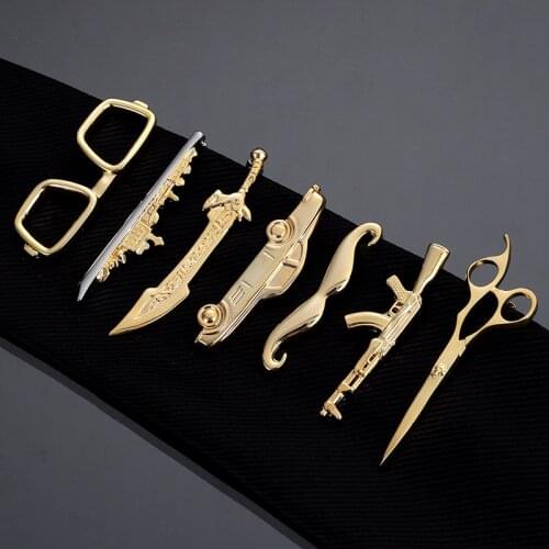 New High Quality Metal Glasses Feather Tie Clips Gold Color Necktie Clips Mens Business Tie Pins Fashion Jewelry Gifts