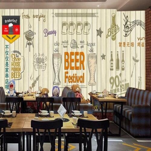 Wallpaper for walls 3 d Personality handmade wooden wall beer barbecue Bar Restaurant Decorative custom wallpaper mural