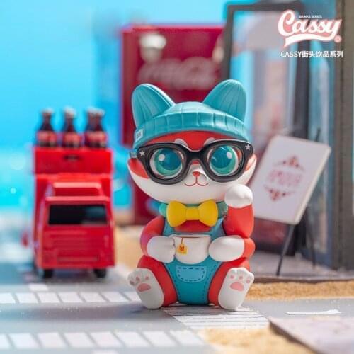 Original Anime New Cassy Cat Drinks Blind Box Action Figure Toys Kawaii Desktop Model Girlfriend Birthday Gift Doll Collection