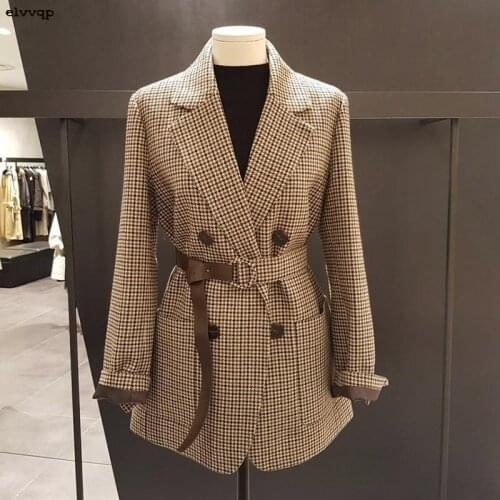Fashion Autumn Women Plaid Blazers and Jackets Work Office Lady Suit Slim Double Breasted Business Female Blazer Coat Talever