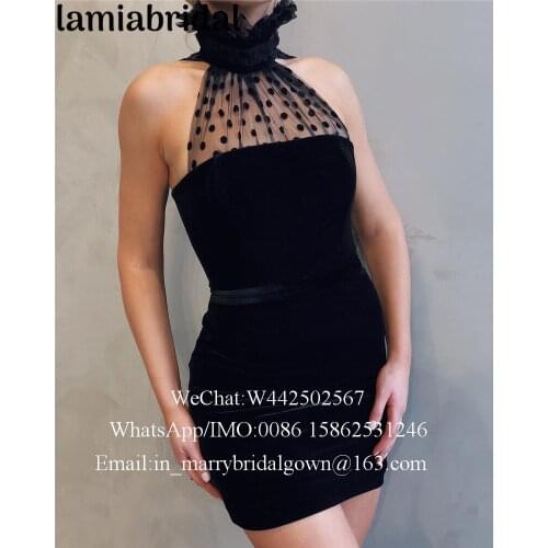 Sexy Black Velvet Short Cocktail Party Dresses 2019 High Neck Plus Size Cheap Ever Pretty Formal Celebrity Robe Vestidos Coctel