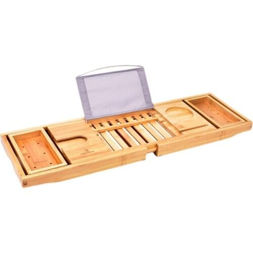 Bathroom Accessories Storage Shelf Rack Extendable Bamboo Bath Caddy Adjustable Home Spa Wooden Bath Tray