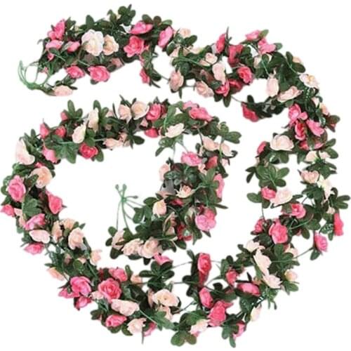 Practical 2Pcs Artificial Rose Flower Floral Fake Vine Hanging Garland Party Wedding Decor