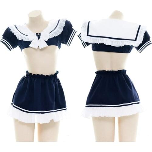 Japanese Sexy Schoolgirl Costume Kawaii Ddlg Erotic Cosplay Lingerie Cute Mini Top Skirt Sailor Role Play Ruffle Student Uniform
