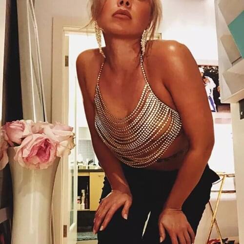 Sexy Rhinestone Bikini Bra Jewelry Charming Crystal Body Chain Fashion Luxury Nightclub Chest Chain Woman Jewelry