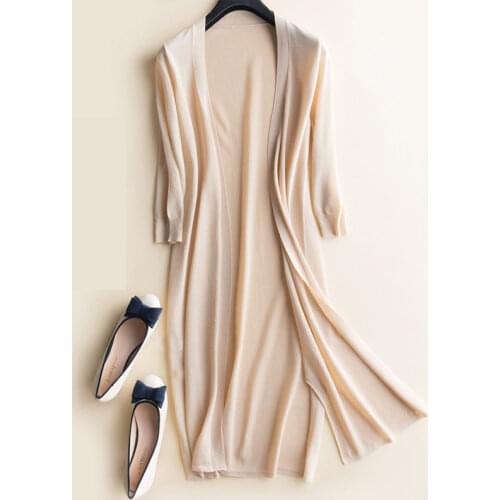 Thin Ice Silk Knitted Long Cardigan Women 2021 Summer Sunscreen Loose Coat Female V Neck Cardigan Oversize Korean Style