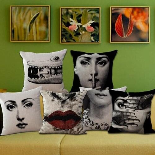 Vintage Women Portait Cushion Cover Cotton Linen Decorative Pillowcase Chair Seat Square45x45cm Pillow Cover Home Living Textile