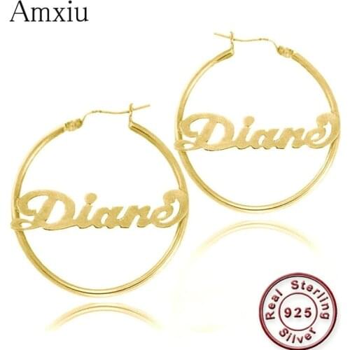 Amxiu 100% 925 Sterling Silver Earrings Personalized Jewelry Engrave Name Earrings For Women Girls Custom Any Name Drop Earrings