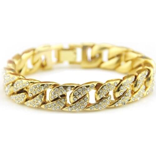 Link Bracelet bangle Micro Pave Cubic Zircon Cuban Chain HipHop Jewelry For men women Xmas 9" Z93