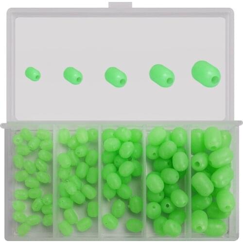 100pcs/box Cylindrical Luminous Beads Fishing lures hooks Space Beans Stopper Soft Rubber Night Light Glowing Oval Accessories