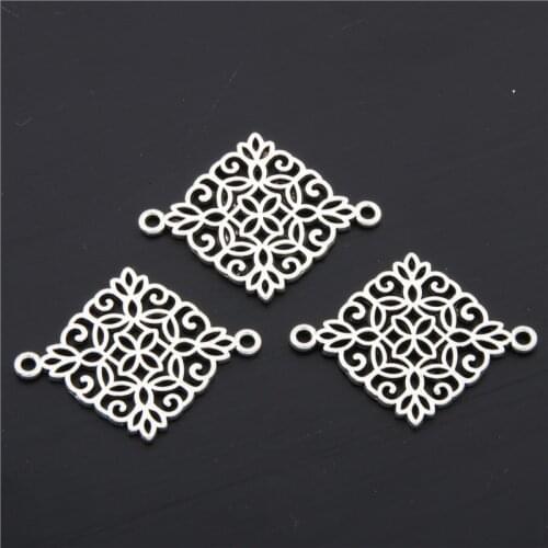 25pcs Silver Color Filigree Square Connector Flower Charms Material DIY Jewelry Pendant A2725