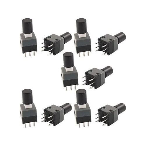 8.5x8.5x14mm Latching Tact Push Button Switch 6 Pin DIP Through Hole w Cap