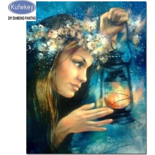 Lamp girl Photo Custom Diamond Embroidery Full Round Crystal Diamond Painting Cross Stitch Diamond Mosaic Kits Birthday Gift