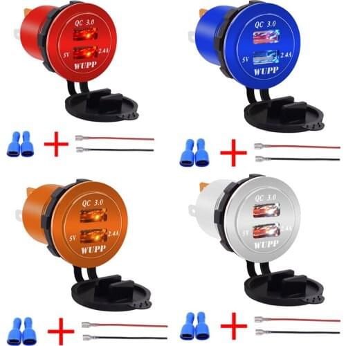 QC 3.0 Car Charger Dual USB Aluminum Socket Power Outlet Charger With Digital Voltage Display For 12V/24V Car Motorcycle dfdf