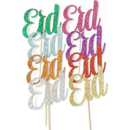 Custom design GLITTER Eid Mubarak cupcake toppers wedding baby shower birthday decorations food picks party supplies