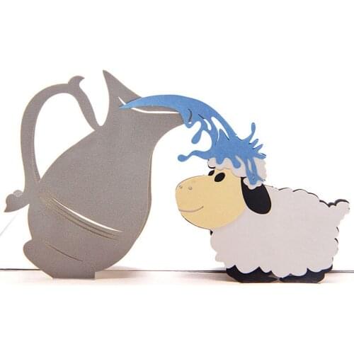 3D Handmade Carving Cartoon Sheep Kids Birthday Christening Baptism Blessing Paper Invitation Greeting Cards PostCard Gift