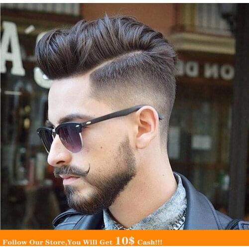 BYMC 6 Inch Mens Toupee Swiss Lace & PU Toupee Replacement Systems Handmade Men Wig Hairpiece Natural Remy Brazil Human Hair