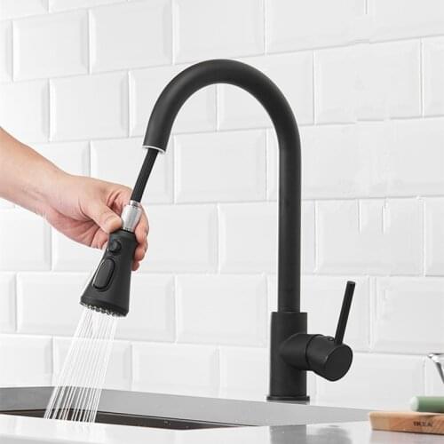 Black Faucet Deck Installation Sink Faucet With Sprinkler Pull-Out Kitchen Faucet 360° Rotatble Basin Faucet