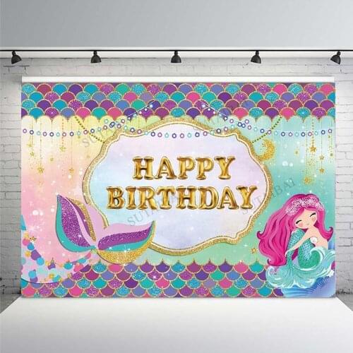 Little Mermaid Princess Backdrop for Photography Child Baby Happy Birthday Party Fish Scales Pearl Customized Banner Background