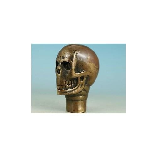 Chinese Old Asian Chinese Old Bronze Handmade Carved Skull Statue Walking Stick Head decoration bronze factory outlets